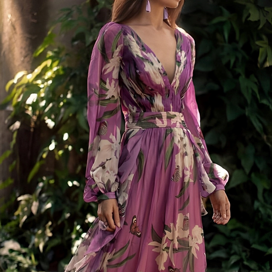 Marchmel | Robe longue florale pour femme avec col en V et design confortable