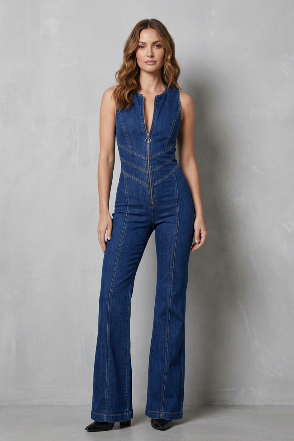 Marchmel | Femme Combinaison en denim à zip avant sculpté