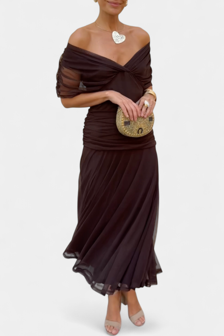 Marchmel | Robe longue froncée pour femme avec col en V élégante fluide