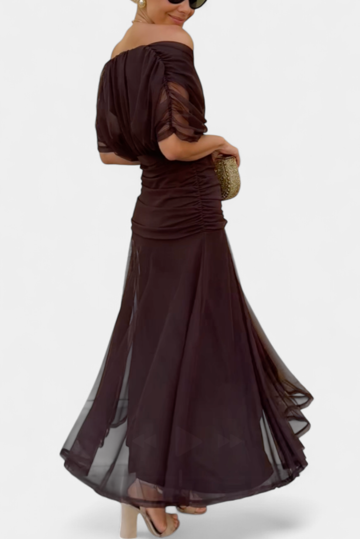 Marchmel | Robe longue froncée pour femme avec col en V élégante fluide