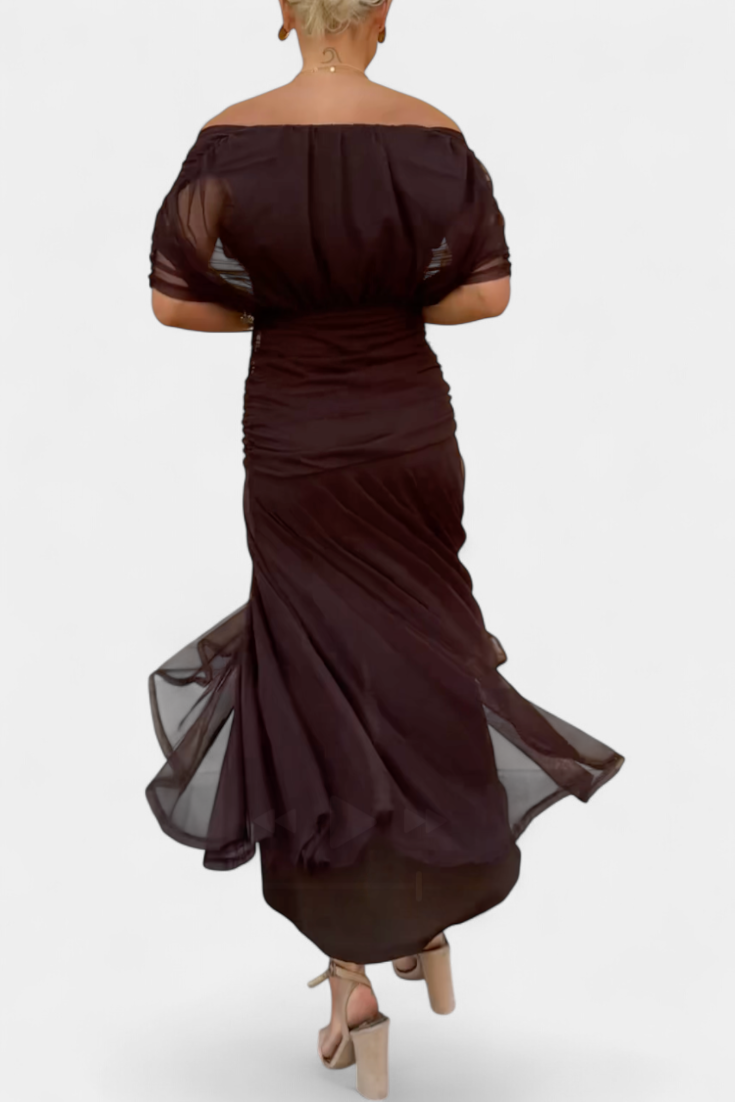 Marchmel | Robe longue froncée pour femme avec col en V élégante fluide