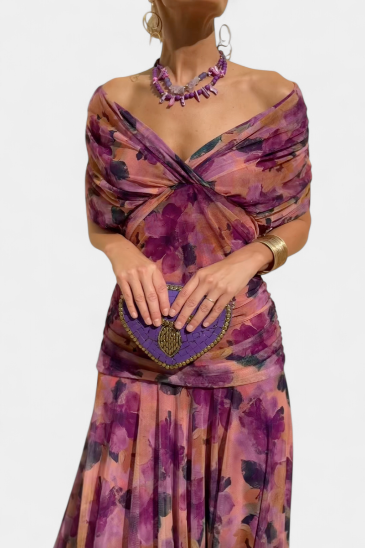 Marchmel | Robe longue froncée pour femme avec col en V élégante fluide