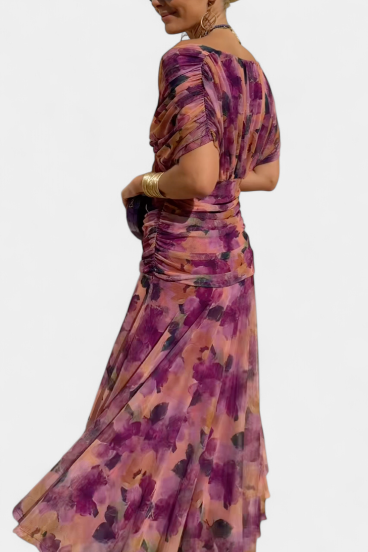 Marchmel | Robe longue froncée pour femme avec col en V élégante fluide