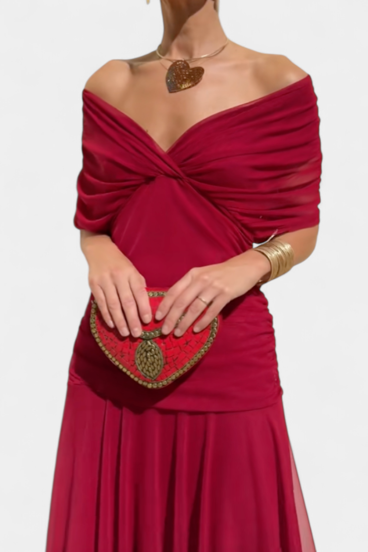 Marchmel | Robe longue froncée pour femme avec col en V élégante fluide