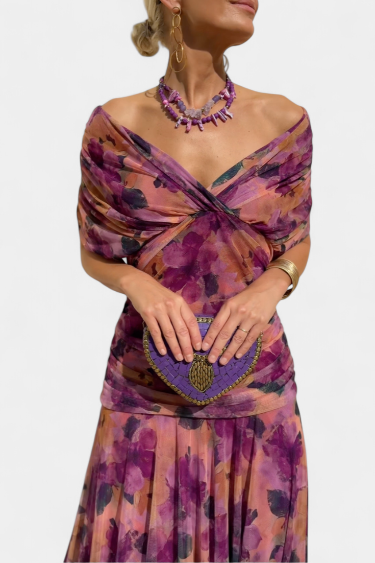 Marchmel | Robe longue froncée pour femme avec col en V élégante fluide
