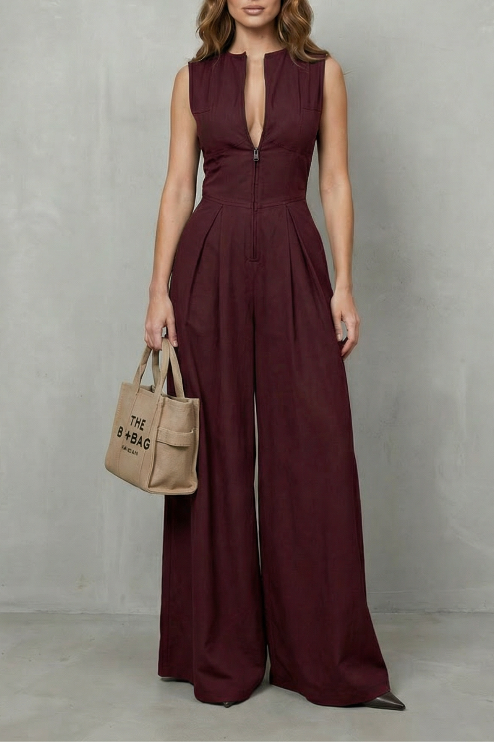 Marchmel | Donna Eleganza scolpita con zip – Tuta a gambe larghe