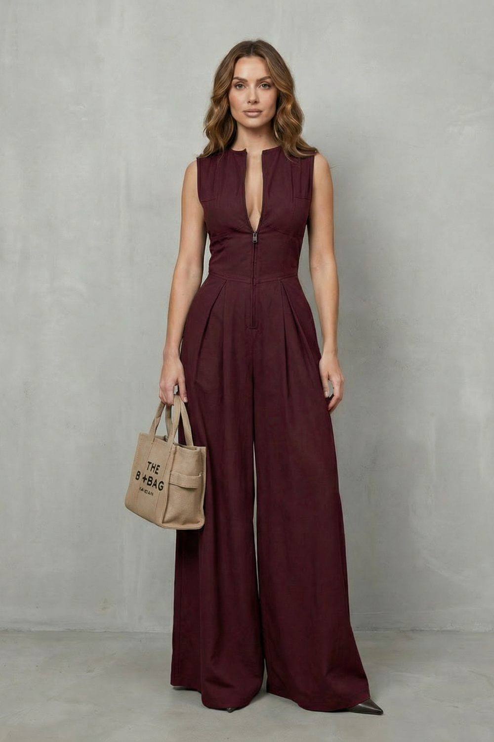 Marchmel | Donna Eleganza scolpita con zip – Tuta a gambe larghe