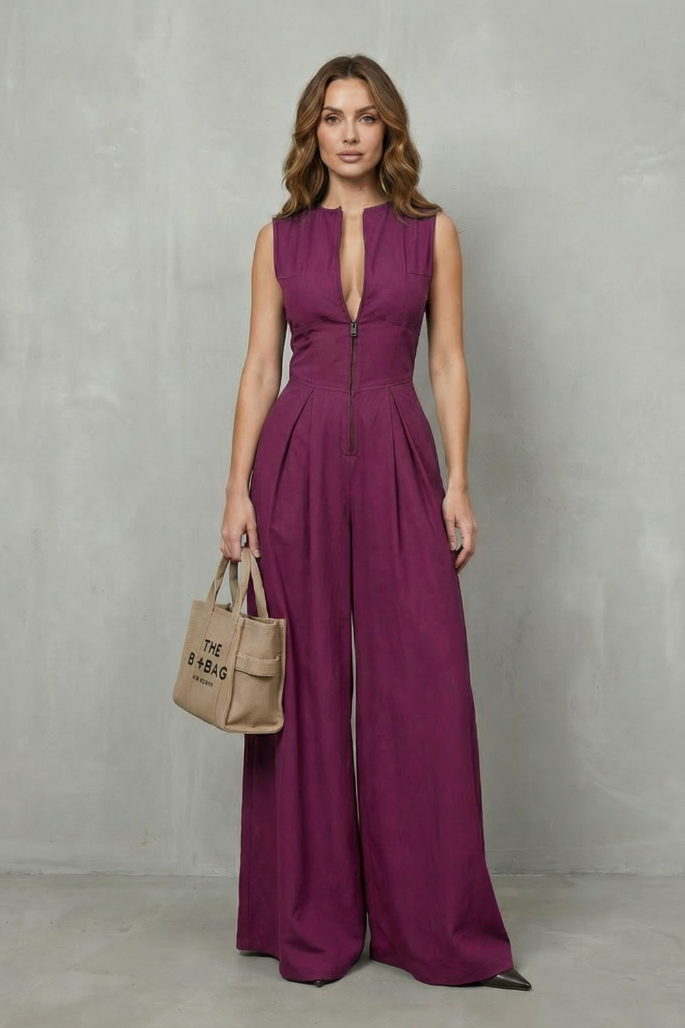 Marchmel | Donna Eleganza scolpita con zip – Tuta a gambe larghe