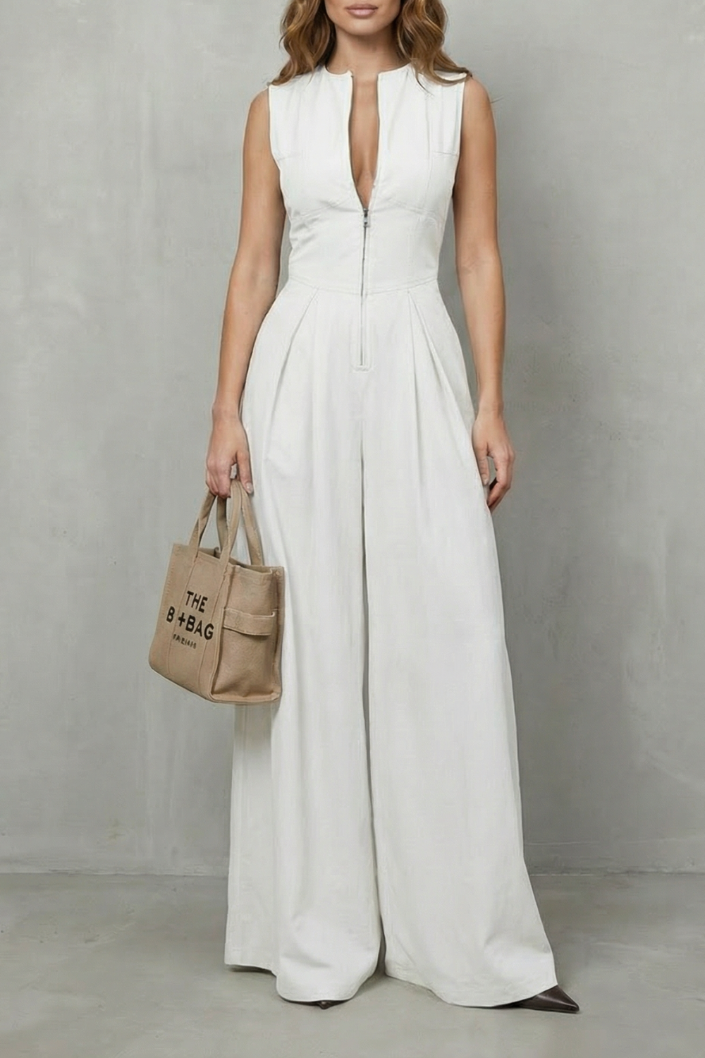 Marchmel | Donna Eleganza scolpita con zip – Tuta a gambe larghe