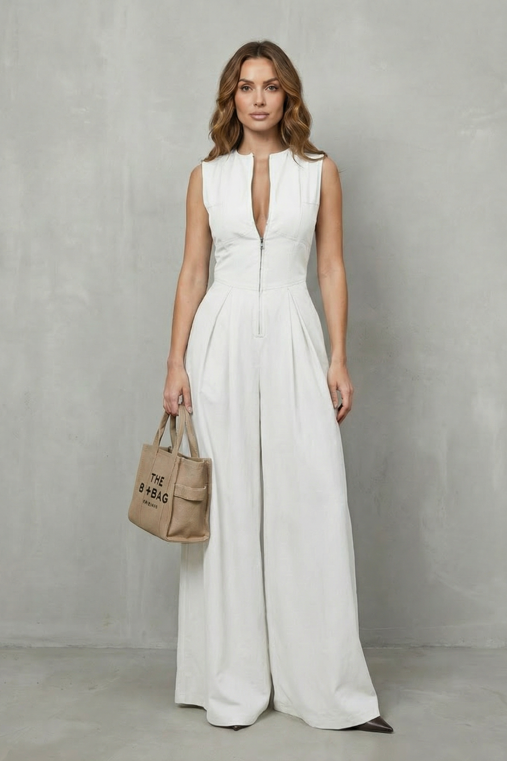 Marchmel | Donna Eleganza scolpita con zip – Tuta a gambe larghe