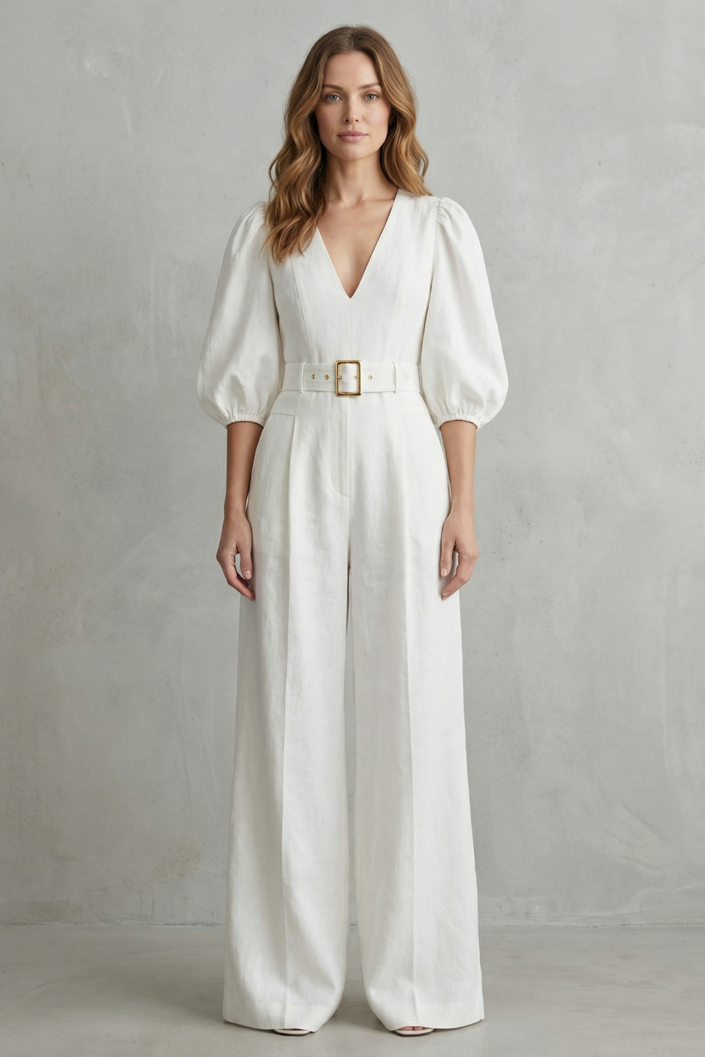Marchmel | Femme Combinaison élégante à manches bouffantes et ceinturée – Pantalon large