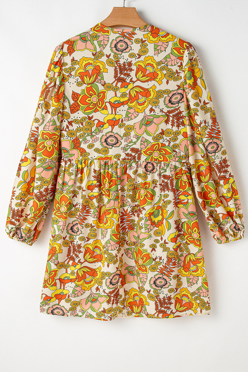 Mini-robe jaune crème à imprimé floral et manches bouffantes pour femmes
