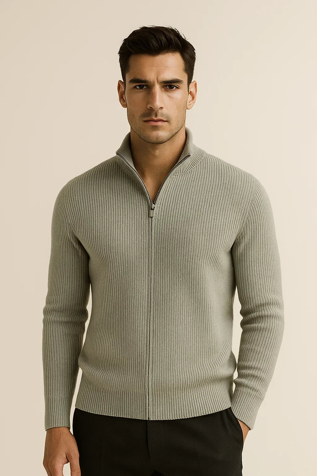 Cardigan en Cachemire Nobile Vert Gris