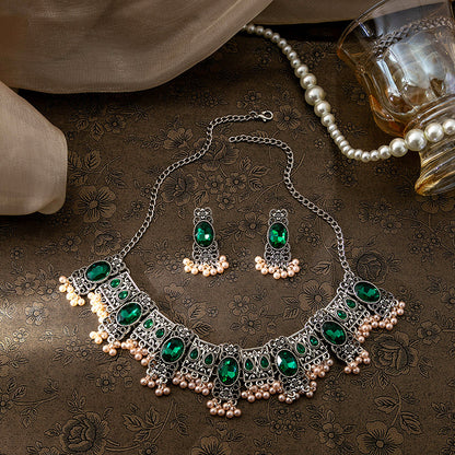 Boucles d'oreilles vintage en émeraude avec pendentif
