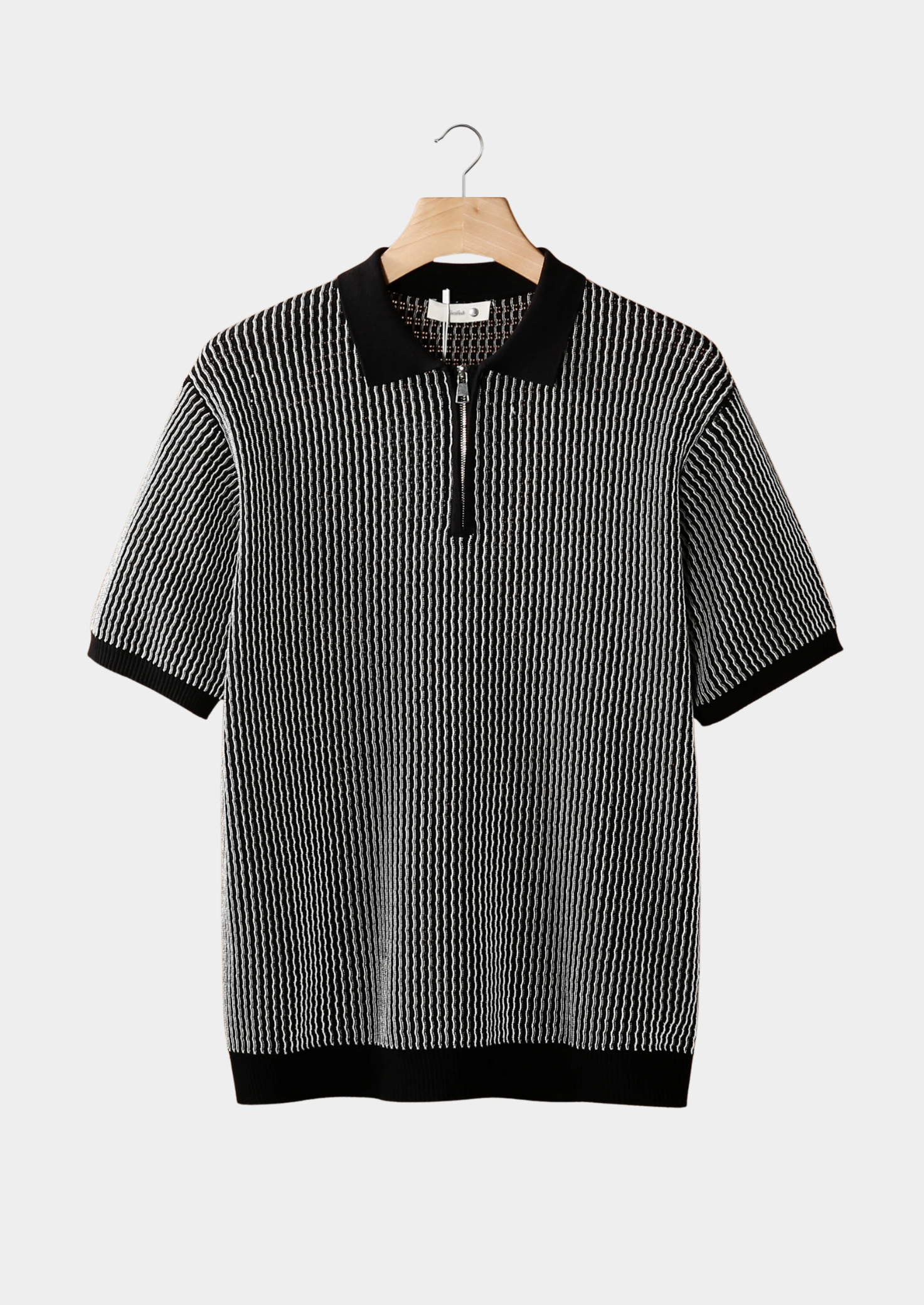 Marchmel | POLO À ZIPPER TEXTURÉ GÉOMÉTRIQUE NOIR