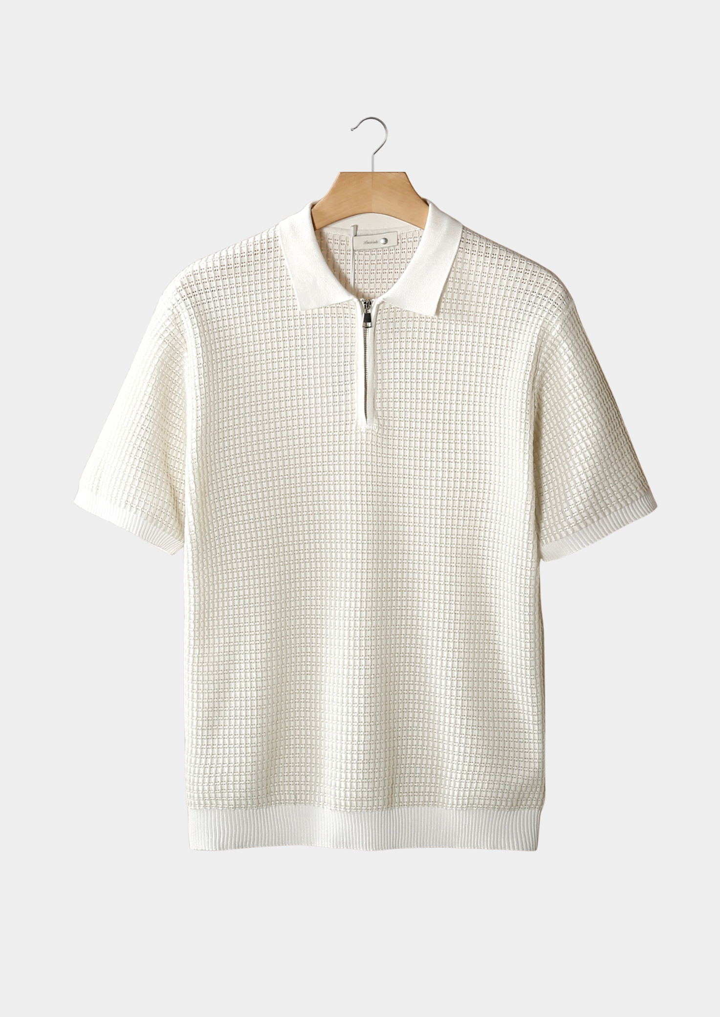 Marchmel | POLO À ZIPPER TEXTURÉ GÉOMÉTRIQUE BLANC