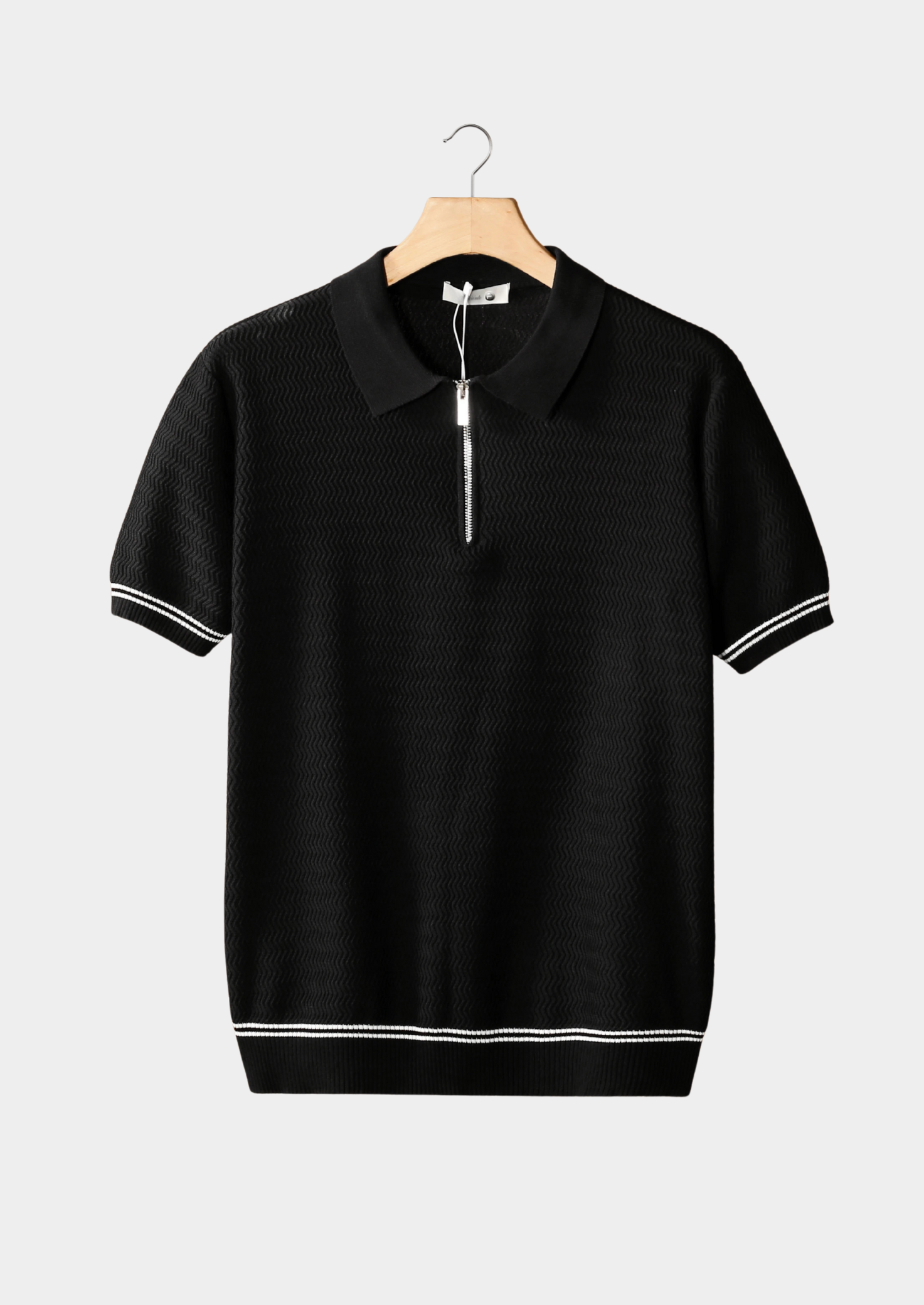 Marchmel | POLO À FERMETURE ÉCLAIR TEXTURÉ ZIGZAG NOIR