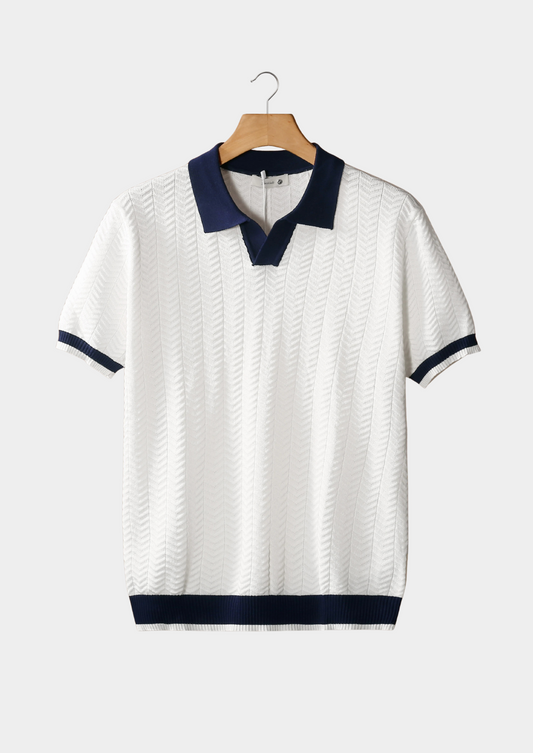 POLO BIANCO A TRAMA A CONTRASTO