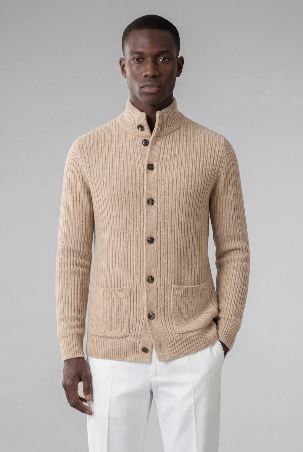 GILET TRICOT RIBBÉ BEIGE NOMBRE