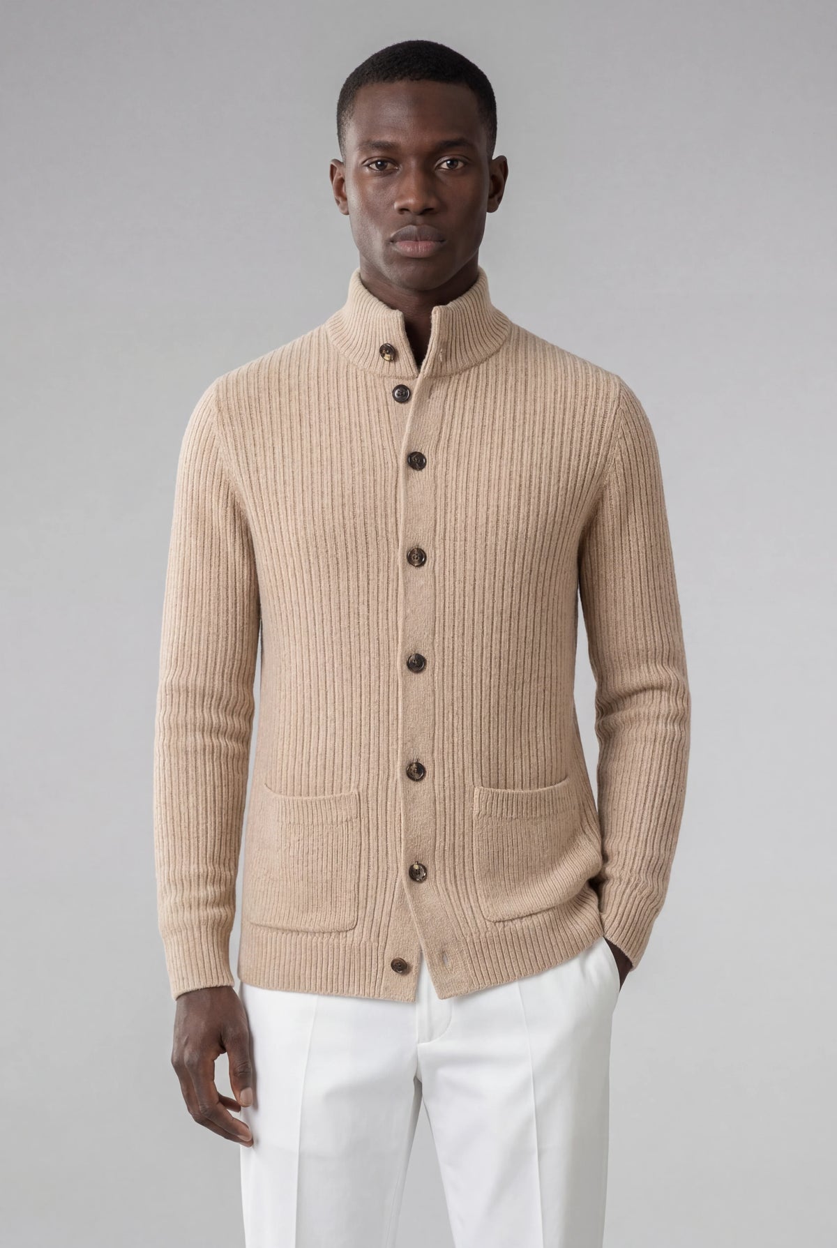 GILET TRICOT RIBBÉ BEIGE NOMBRE