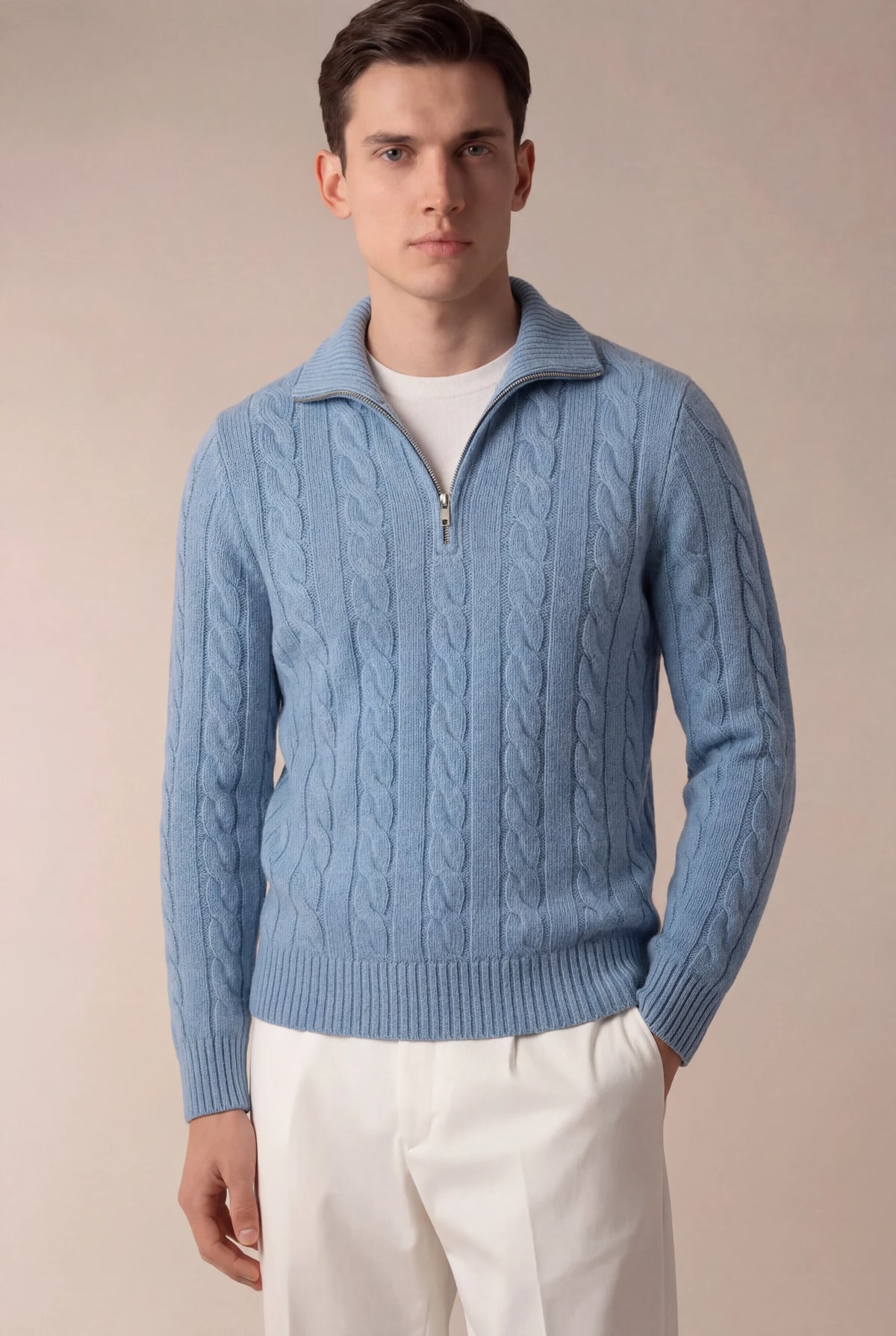 Sero Pull en Maille Cable Bleu Clair