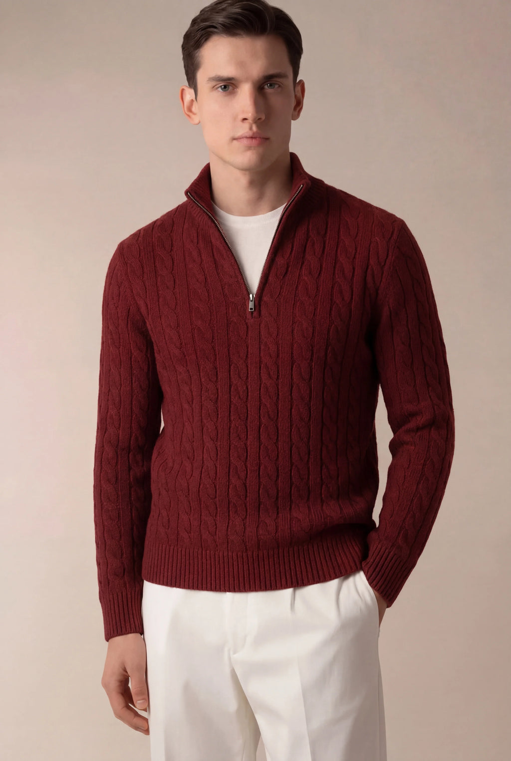 Sero Pull en Maille Cable Bordeaux
