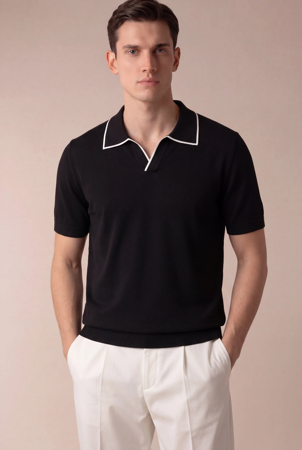 Marchmel | Uomo Polo Nero Senza Bottoni