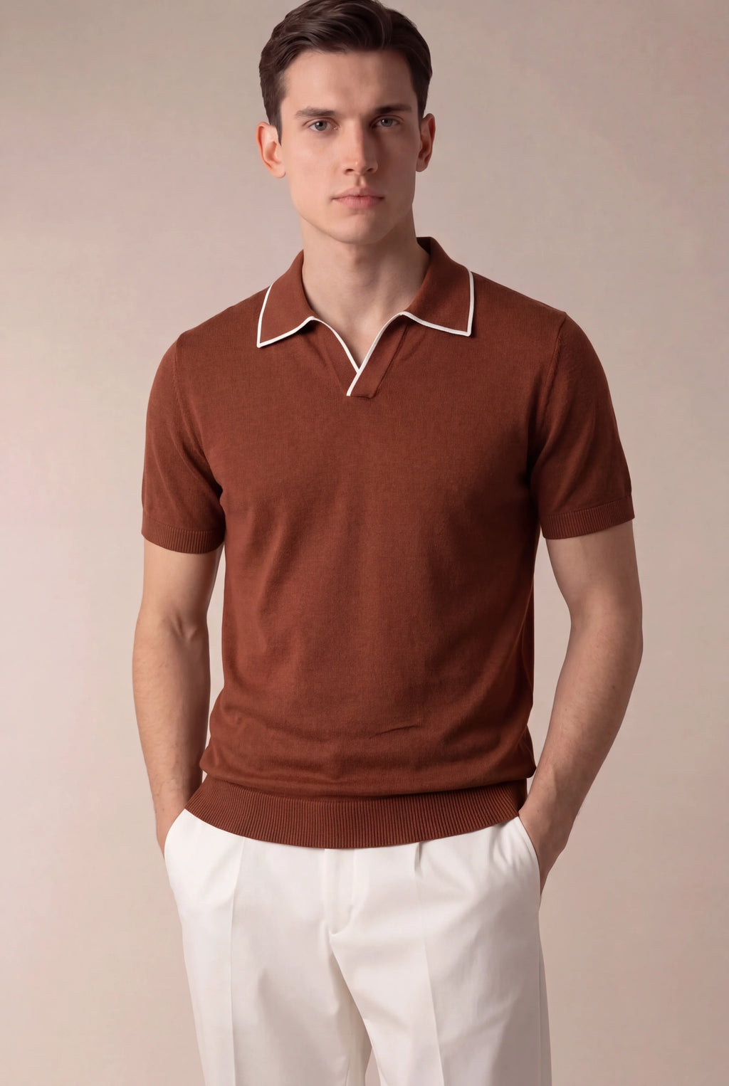 Marchmel | Uomo Polo Terracotta Senza Bottoni