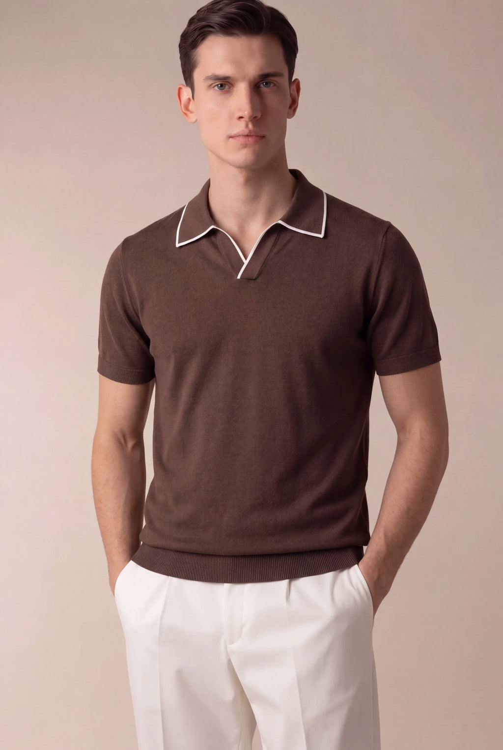 Marchmel | Polo marrón sin botones para hombre