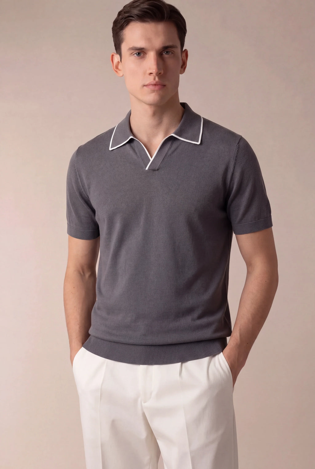 Marchmel | Uomo Polo Grigio Scuro Senza Bottoni