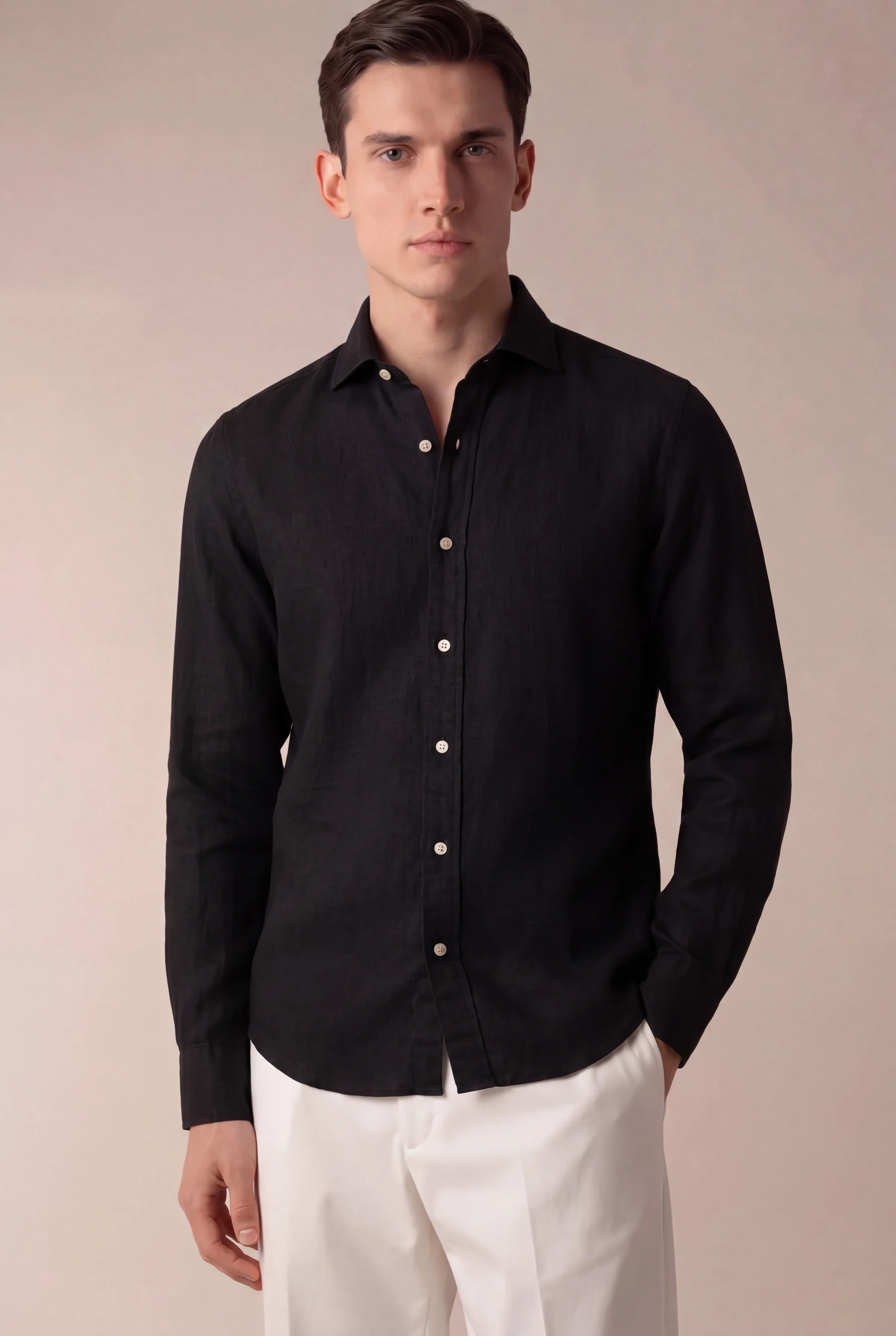Marchmel | Uomo Camicia in Lino Capri Nero