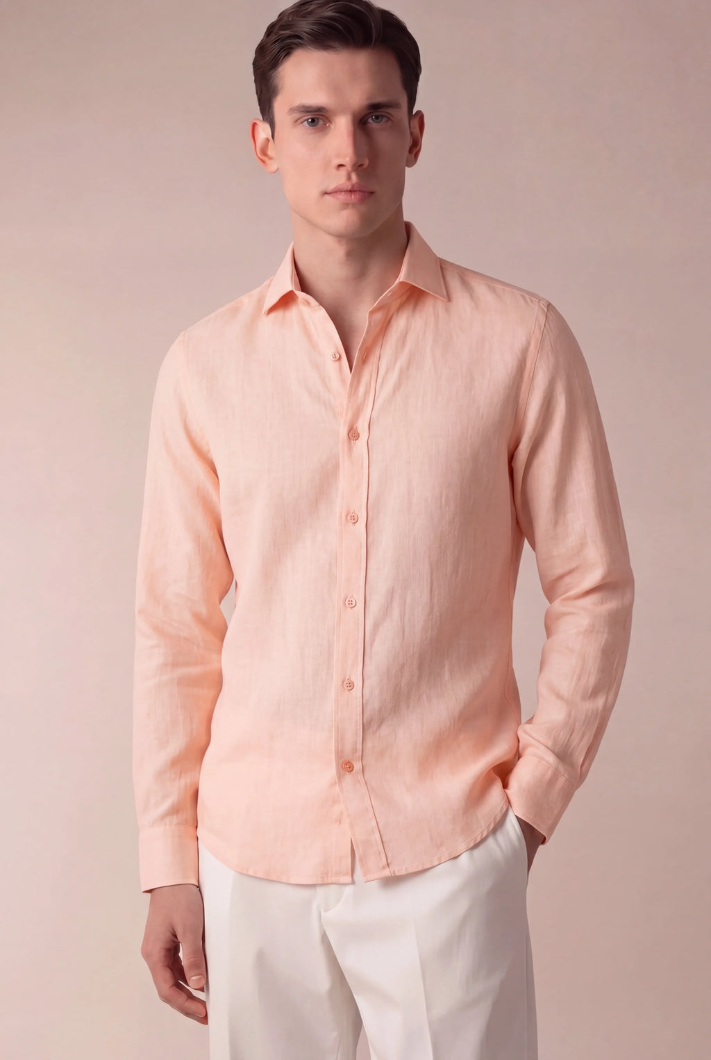 Marchmel | Uomo Camicia in Lino Capri Salmone