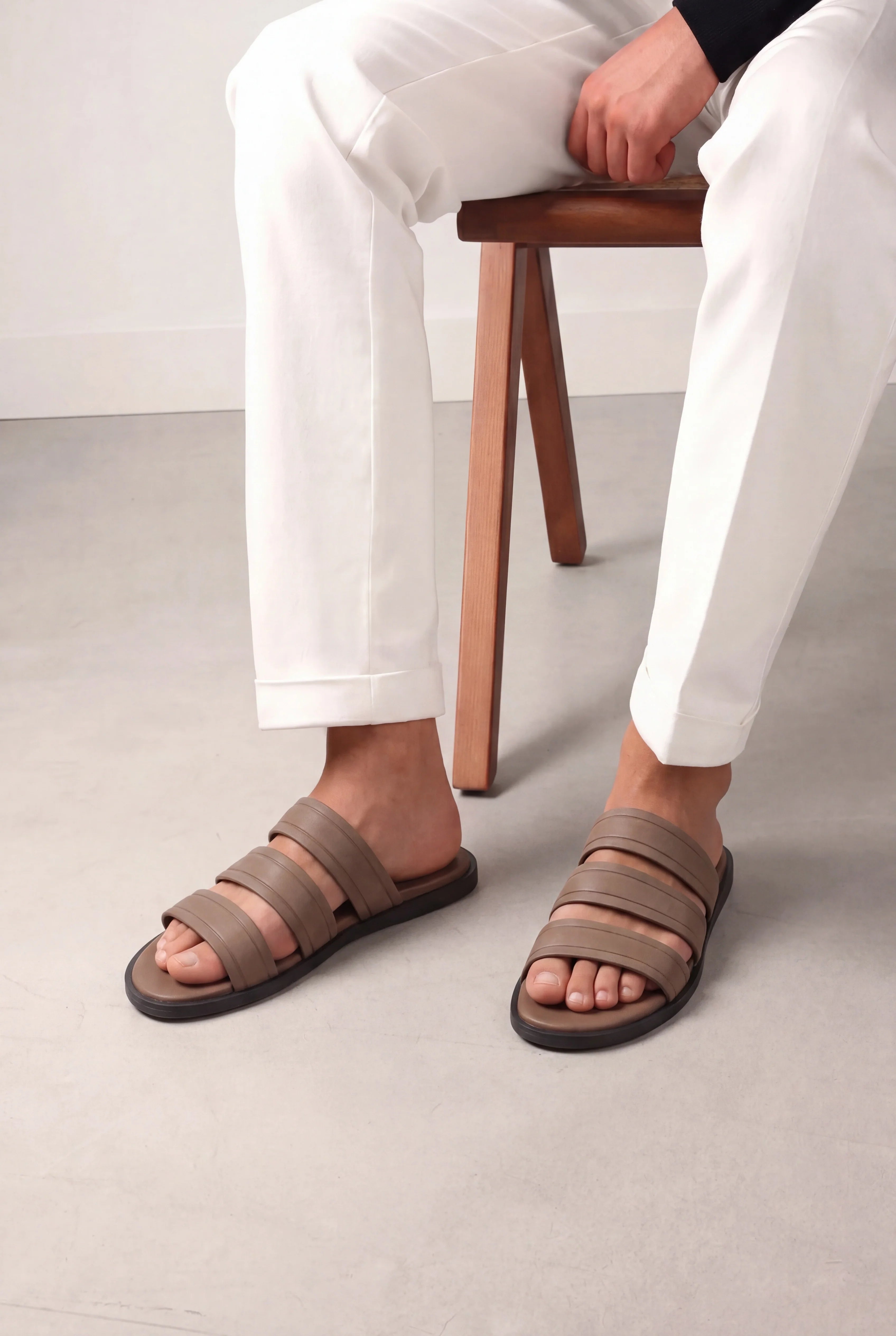 Marchmel | Homme Sandale Urbaine Taupe Chaud en Cuir de Veau