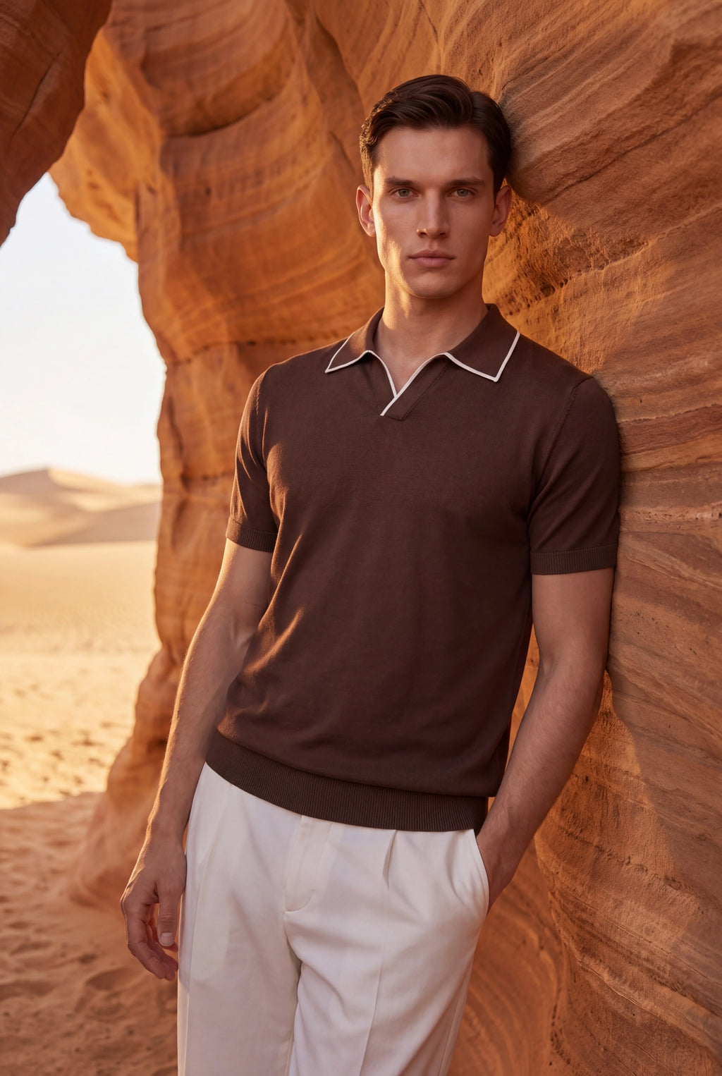 Marchmel | Polo marrón sin botones para hombre