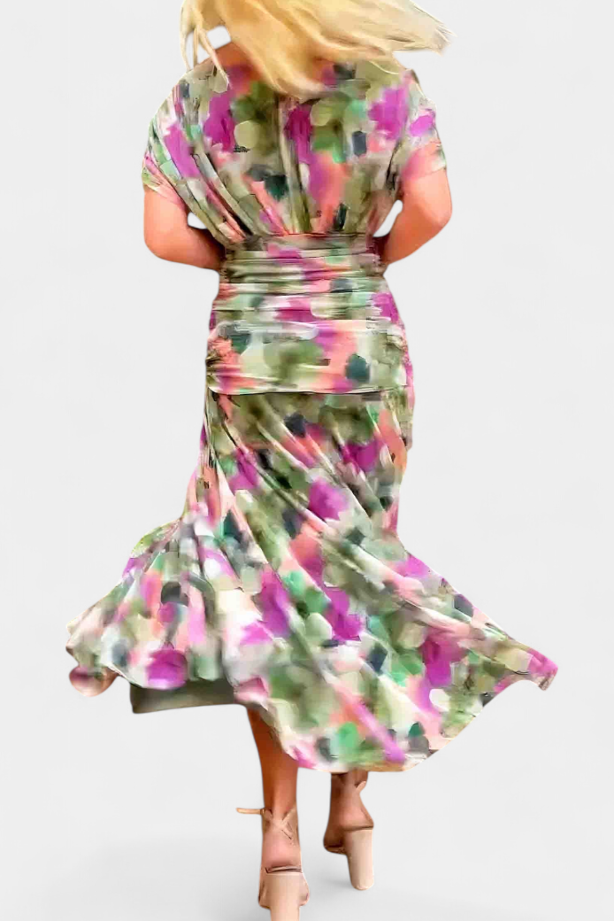 Marchmel | Robe longue froncée pour femme avec col en V élégante fluide