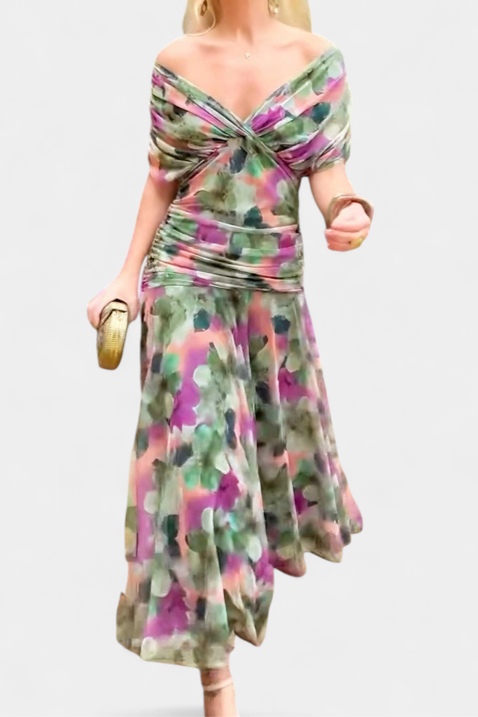 Marchmel | Robe longue froncée pour femme avec col en V élégante fluide