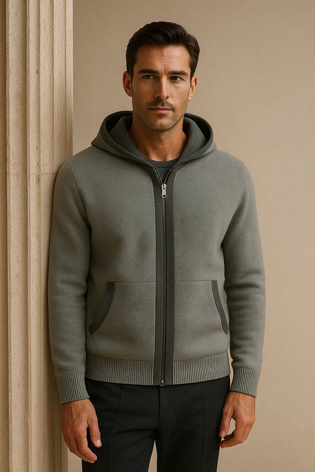 CARDIGAN HOODÉ COMO GRIS