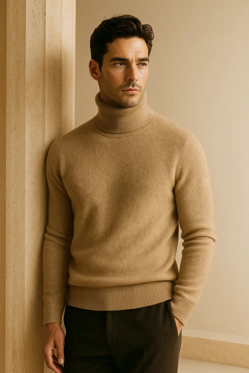 Col roulé en cachemire Carezza Beige foncé