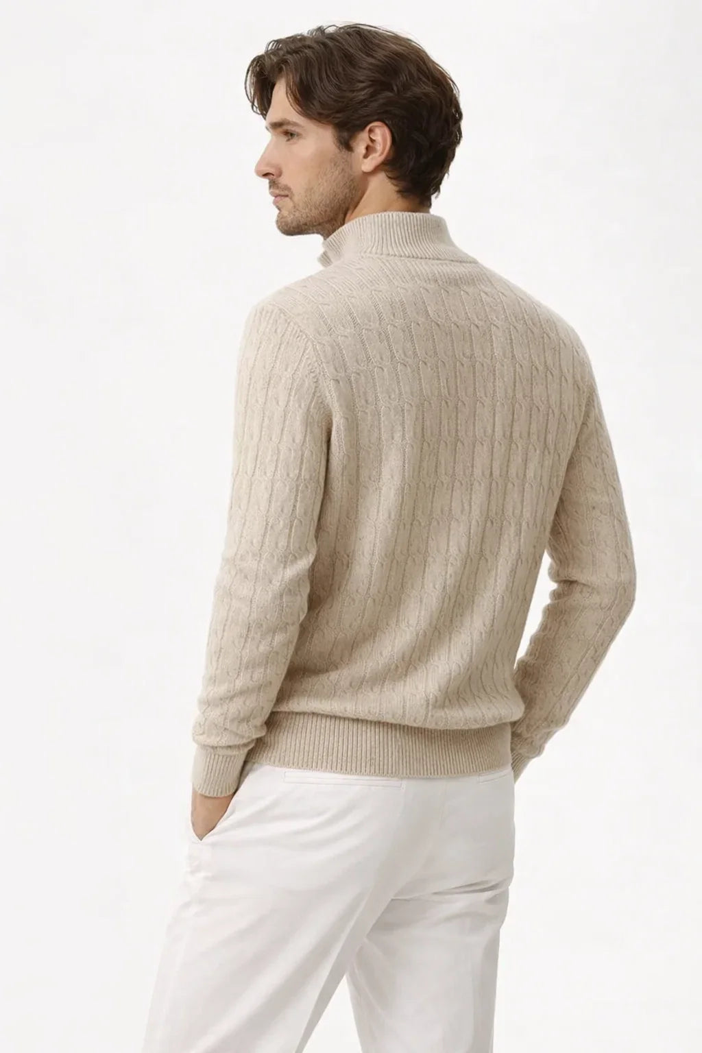 Lerano Cachemire Tricot Demi-Zip Beige